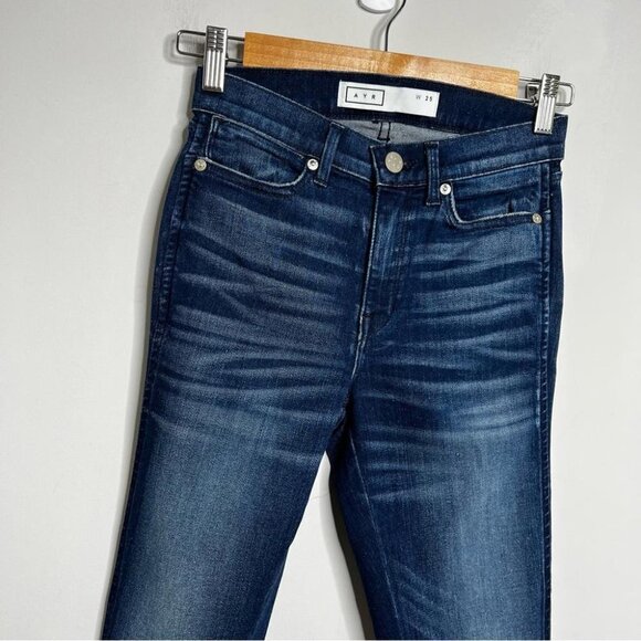 AYR Womens Size 25 High Rise Ankle Slit Jean Stretch Skinny Whiskered Denim Blue - Picture 3 of 12
